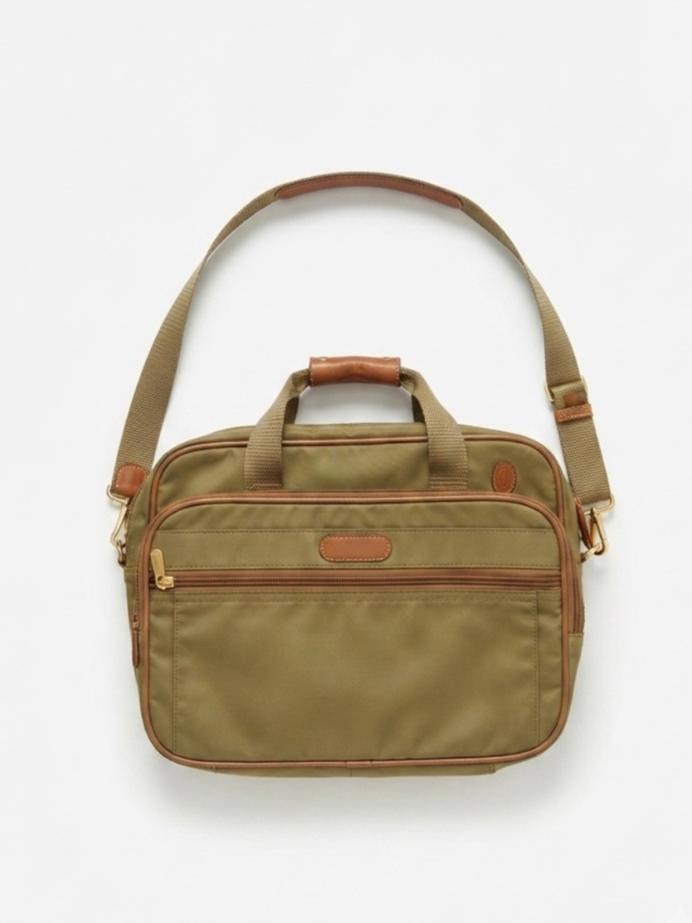 Vintage 90s Hartmann Light Olive Nylon & Leather Trim Briefcase / Shoulder Bag